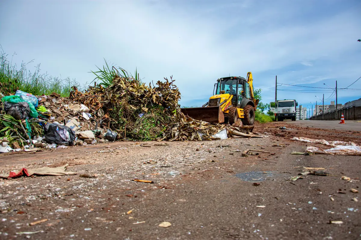 Crew clearing storm debris from a yard
